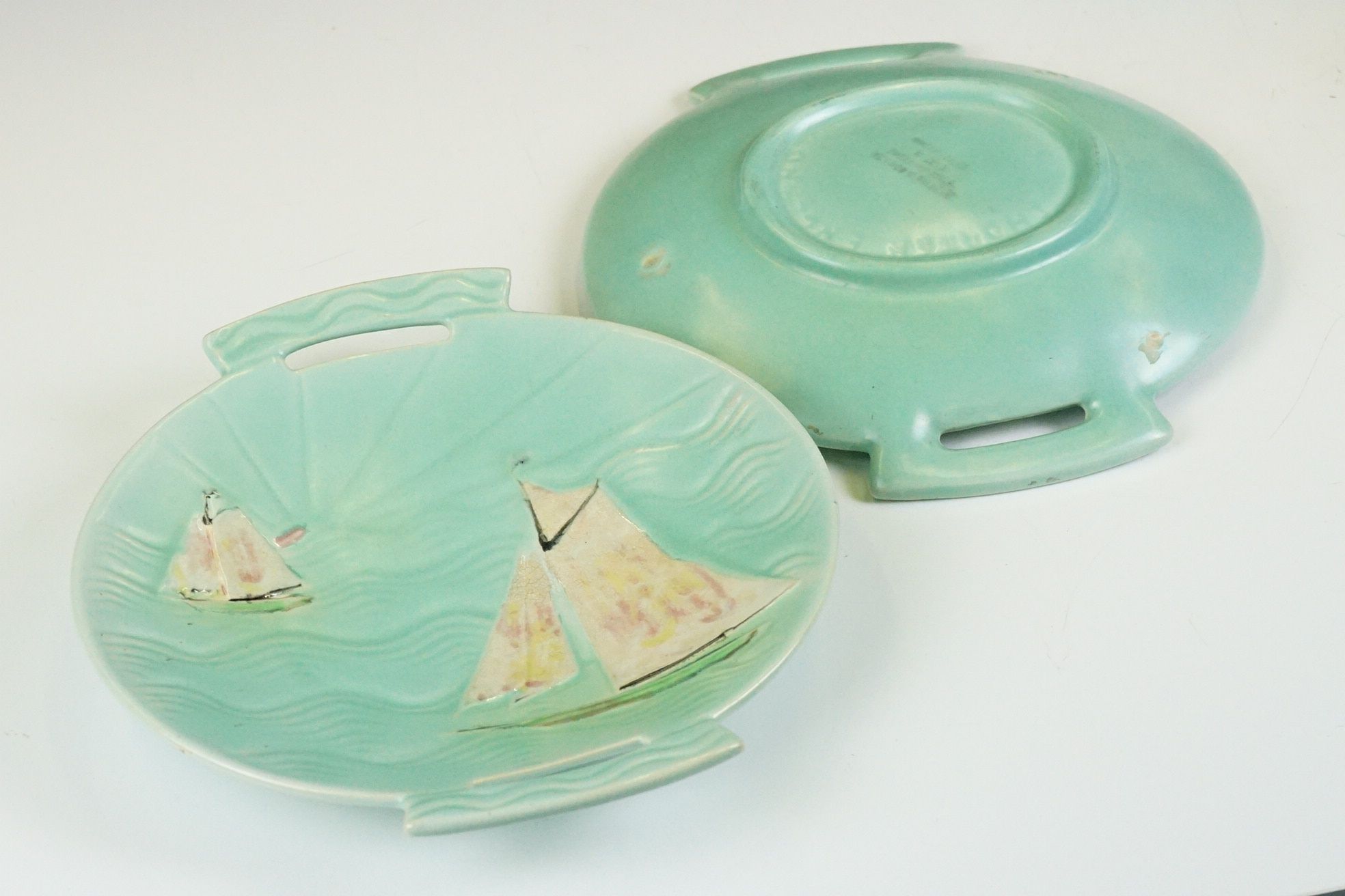 Art Deco Shorter & Sons Ltd Green Glazed Part Breakfast Set with moulded relief decoration of - Image 2 of 11