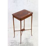 Edwardian style Sheraton Revival Rectangular Side Table, the slender legs joined by a cross-