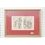 Pair of signed Antique Japanese Woodblocks of domestic scenes with figures in traditional dress,