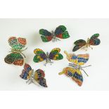 A collection of six 925 silver butterfly ornaments with plique a jour wings by Cassetti.