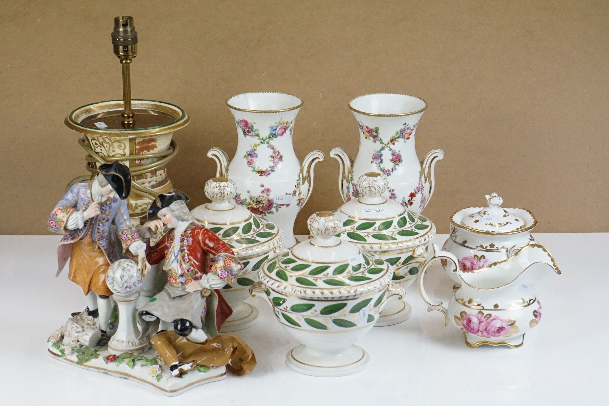 Set of Three 19th Century Bloor Derby twin-handled footed sauce tureens & covers with hand painted