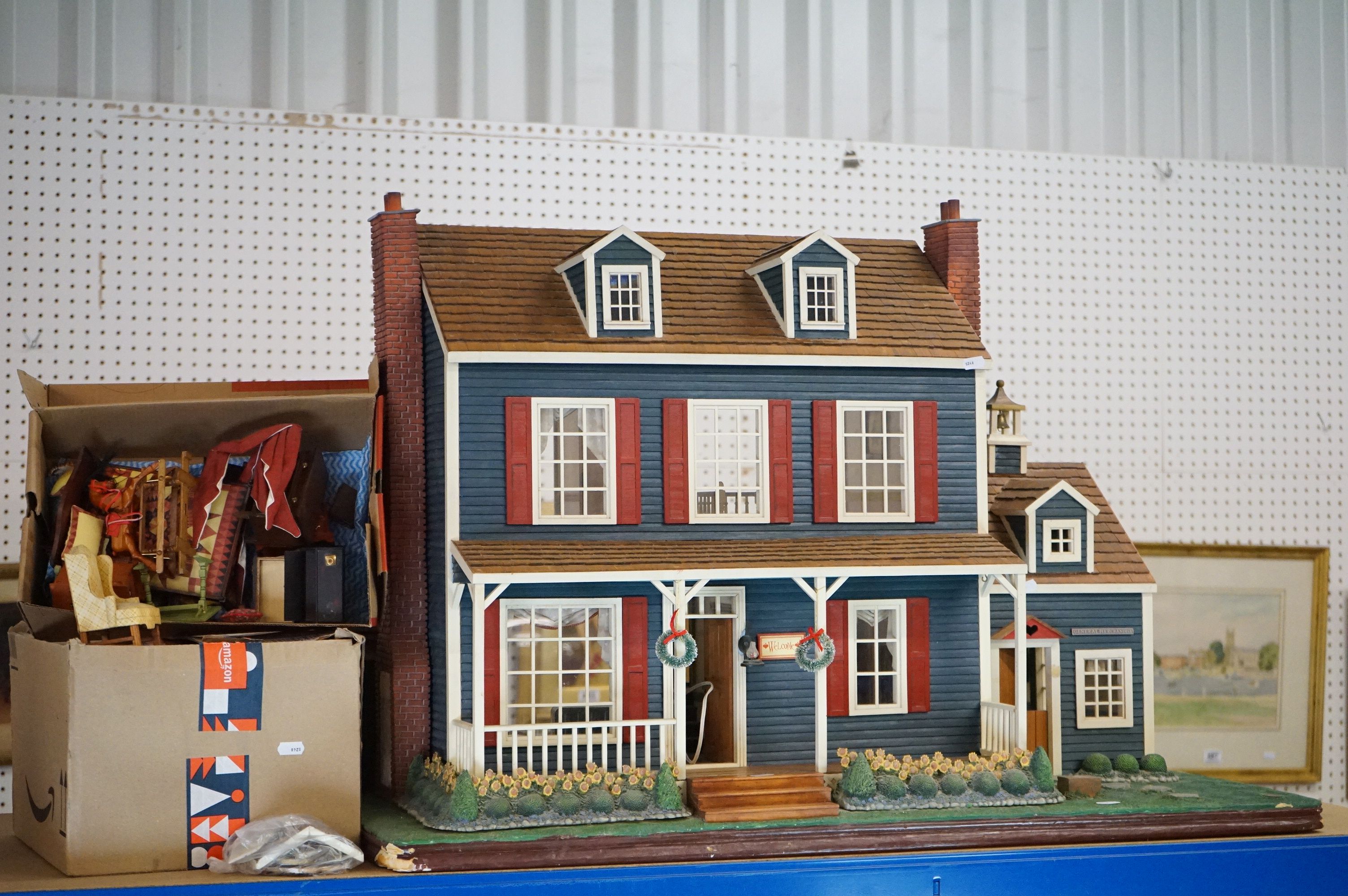 Franklin Mint ' Heartland Hollow ' large painted wooden dolls house & hardware store with garden