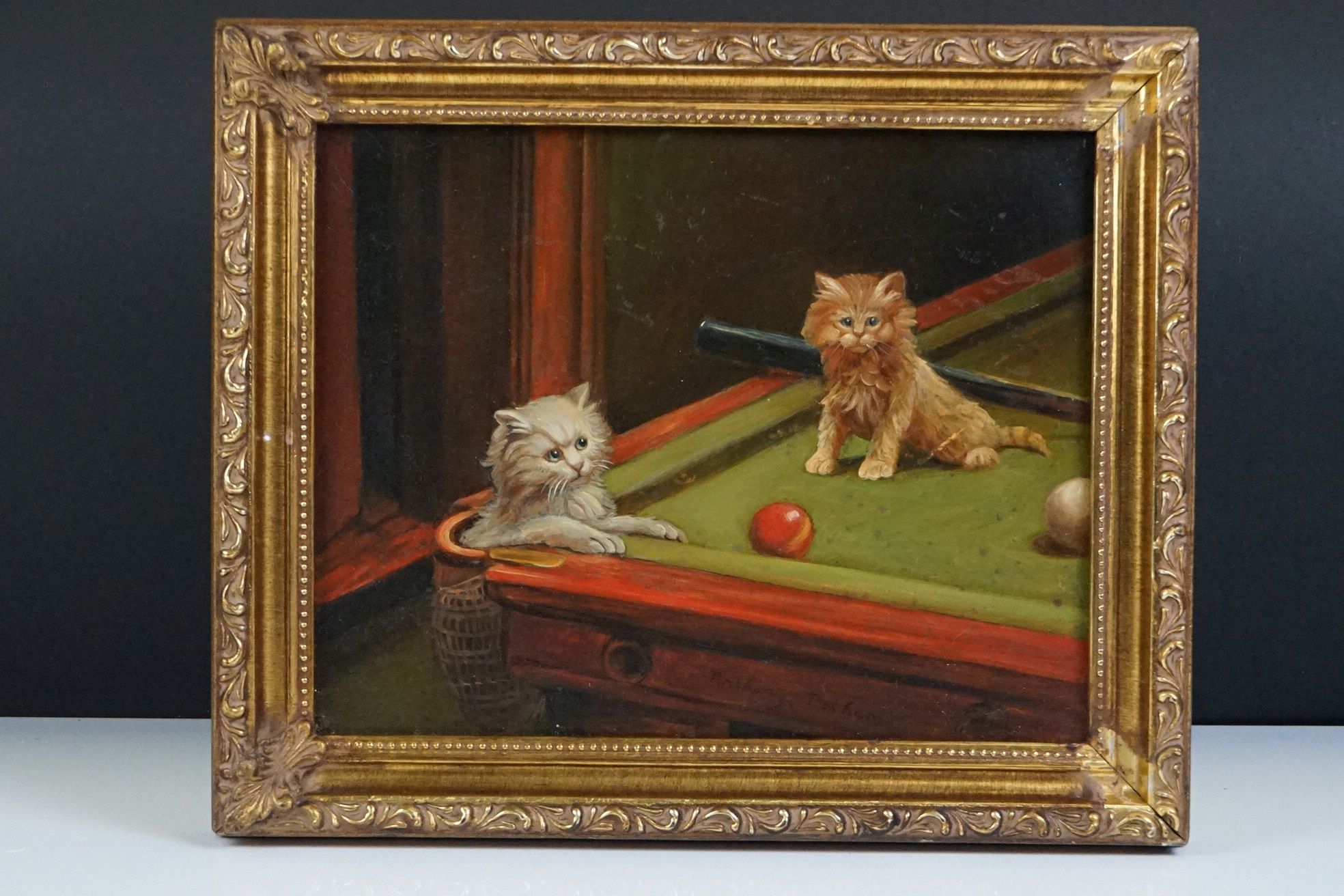 Anthony Barham (21st Century) - Oil on board, Cats on a Billiard Table, signed to bottom, paper