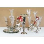 Five Late 19th / early 20th century epergnes to include a four-branch silver plated example of