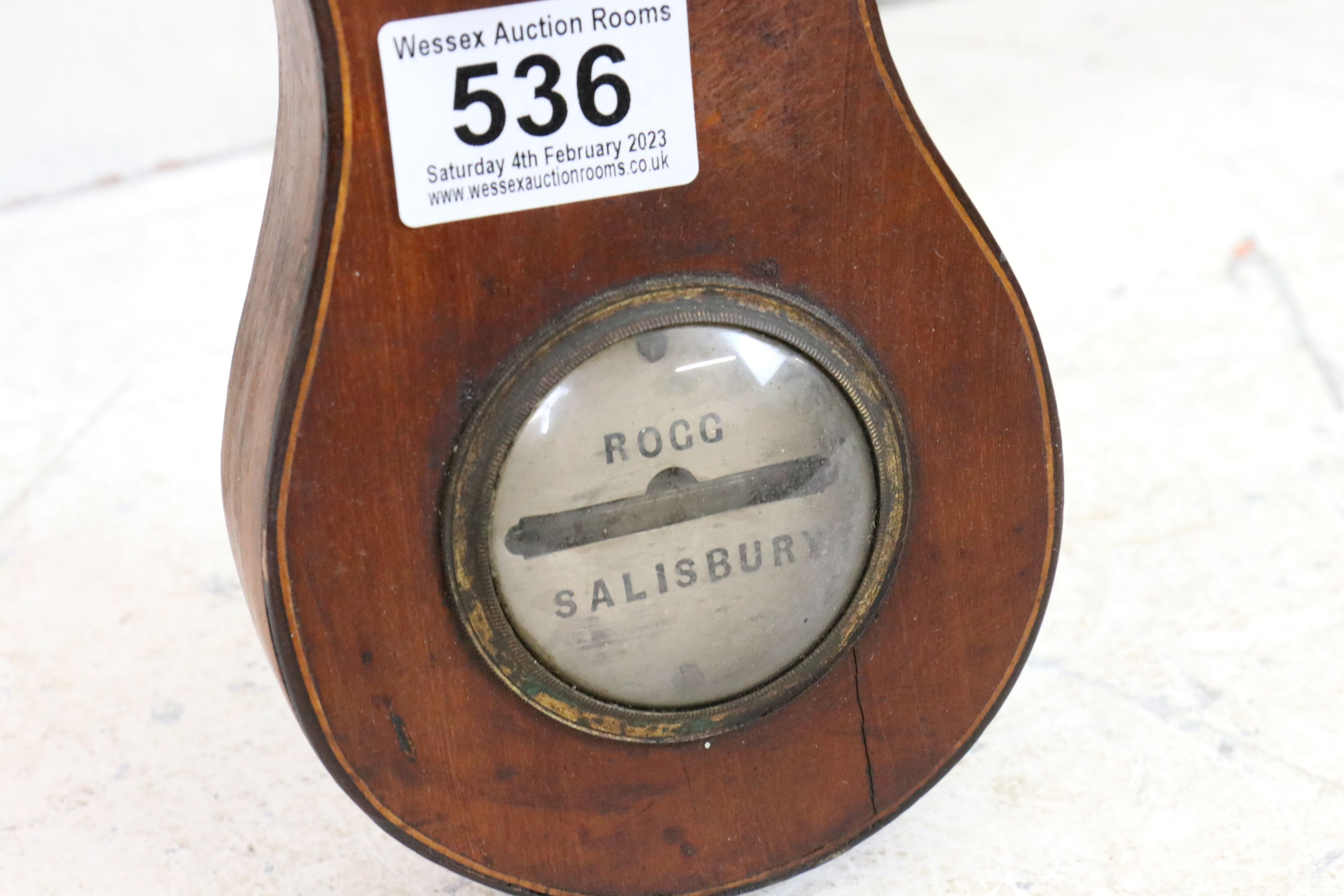 19th century Mahogany Wheel Barometer with hygrometer, thermometer, convex mirror and spirit bubble, - Image 4 of 6