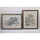 M E Waddington (Early 19th century) Pencil Drawing of a Man on a Donkey with a Dog within a