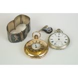 Two early 20th century top winding pocket watches to include a gold plated half hunter together with