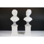 Pair of French ' Porcelaine de Paris ' Blanc de Chine Busts of a Boy and a Girl raised on square