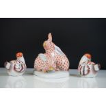 Herend porcelain group of Two Hares, orange pattern 14cm high together with a Pair of Herend Trinket