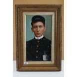 Gilt framed Overpainted Portrait of a transport officer in a peak cap and uniform with insignia '
