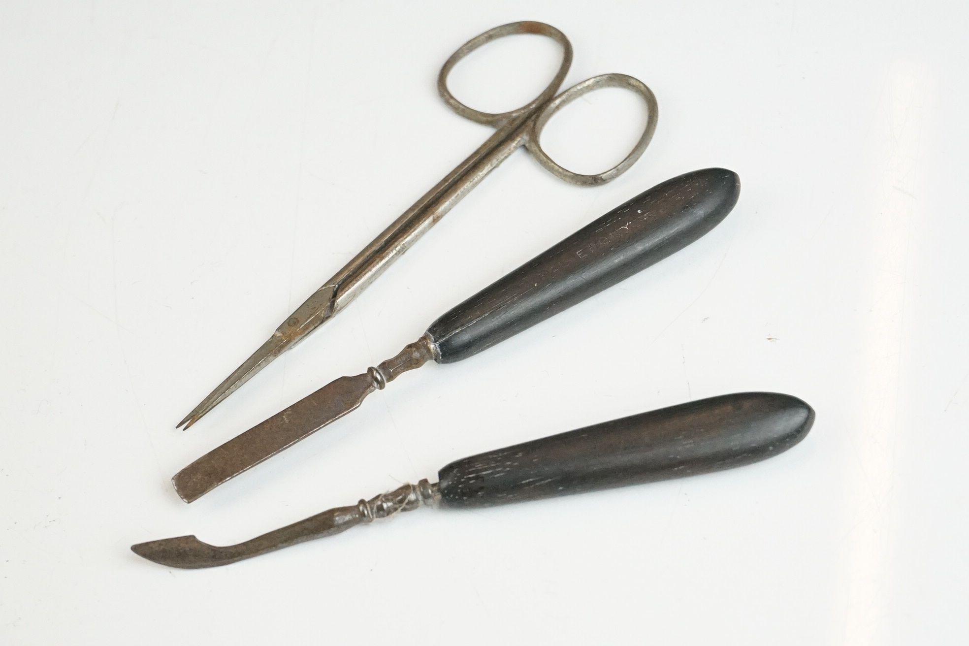 An early 20th century ebony brush set together with a group of other ebony items to include stud box - Image 2 of 7