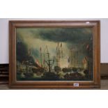 A David ?, Oil on Canvas Naval engagement between English and Turks, signed illegibly lower left,