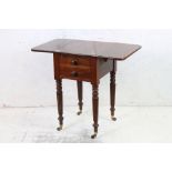 19th century mahogany drop flap work table, with two drawers (currently stuck) and two faux