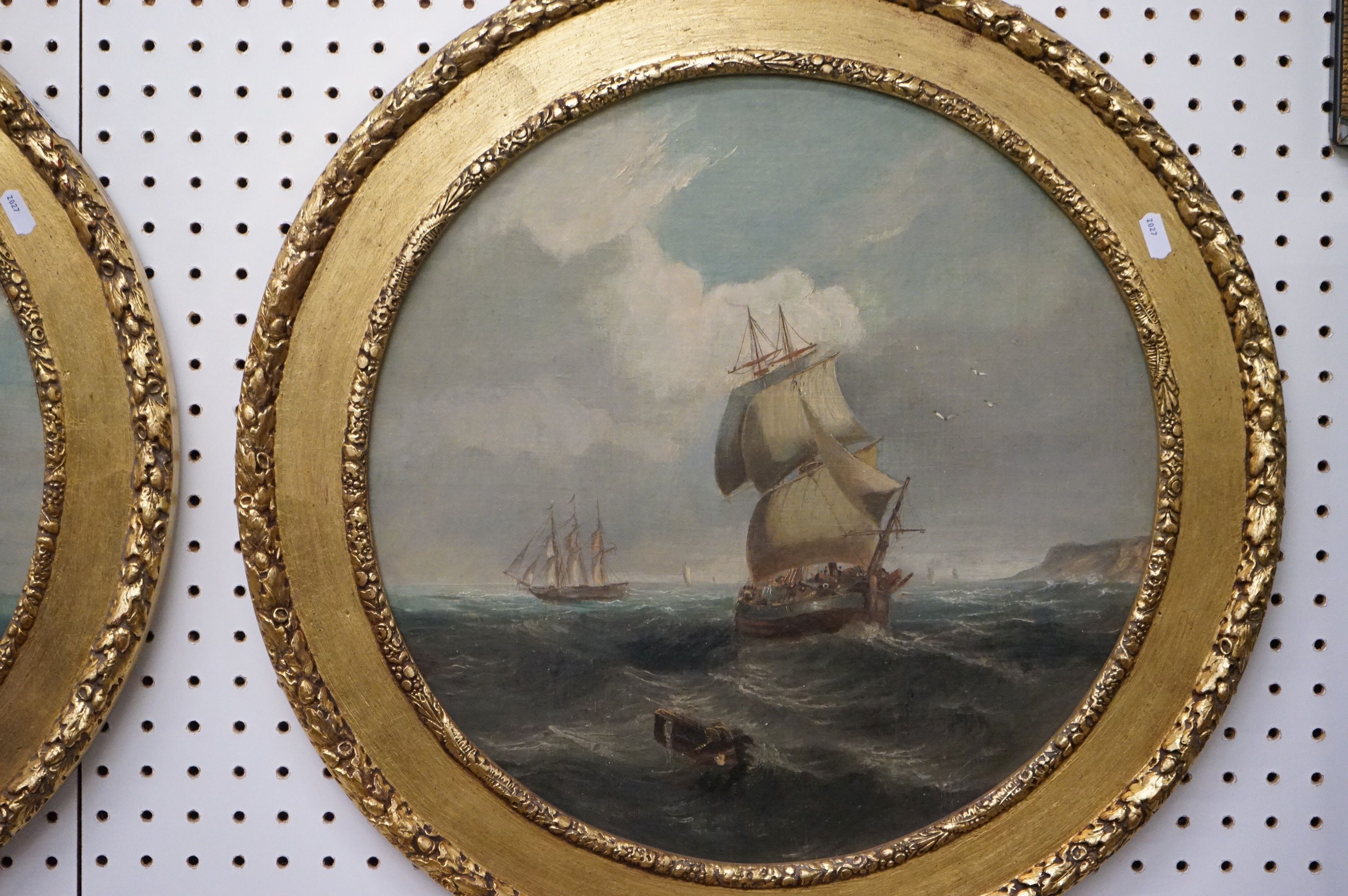 After Luny (19th century) Pair of circular Oil Paintings on Panel ' Loading the boats ' and ' - Image 2 of 9