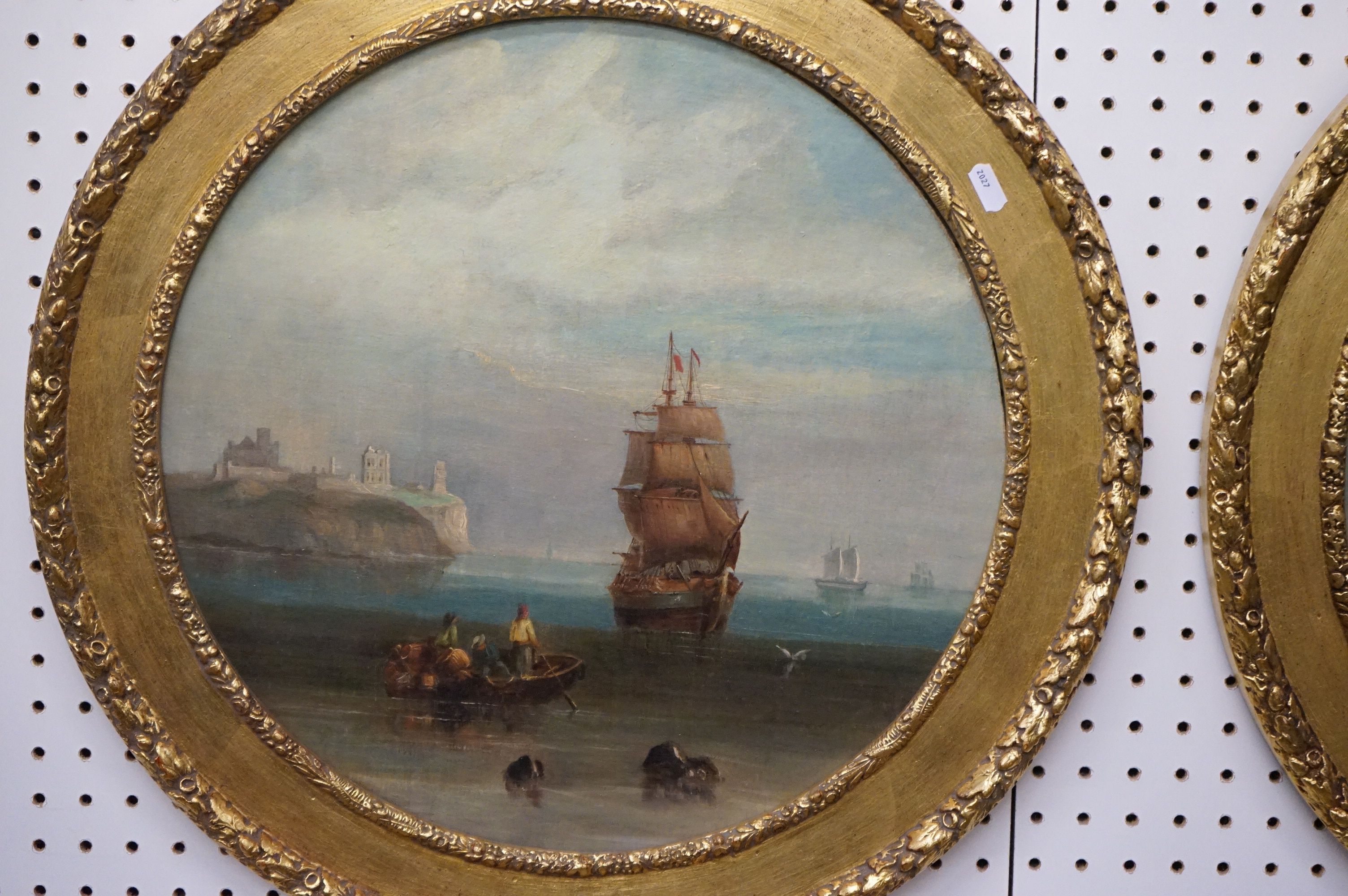 After Luny (19th century) Pair of circular Oil Paintings on Panel ' Loading the boats ' and ' - Image 5 of 9