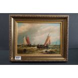 G Callow, Oil Painting on Board of Sailing Boats at Sea, signed lower left, 20cm x 29cm, gilt framed