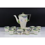 Art Deco Burleigh ware Coffee Set in the Dawn pattern comprising Coffee Pot, Six Coffee Cups and