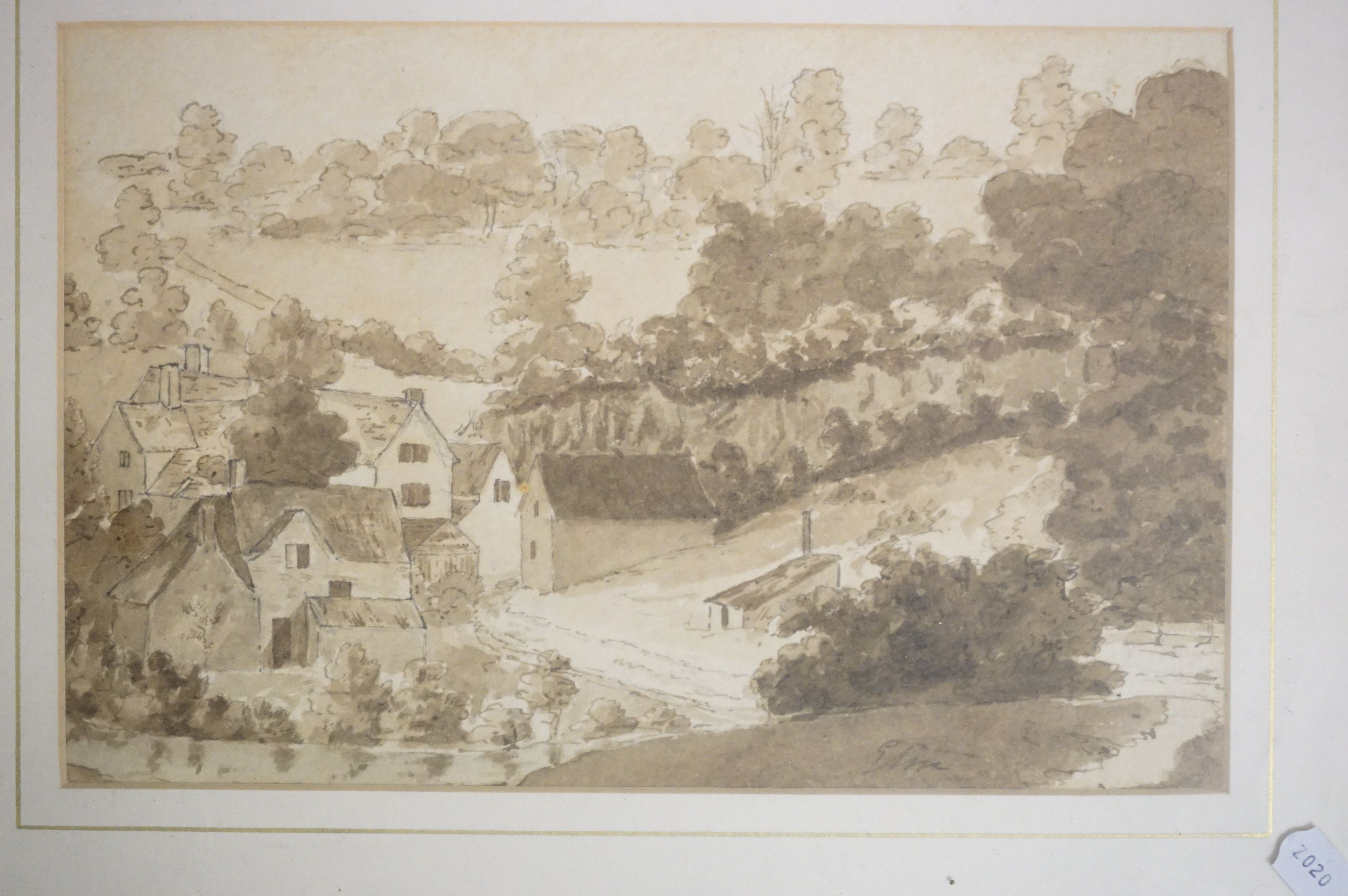 Five 19th / Early 20th century Landscape Sepia Watercolours and Prints, largest image 23cm x 30cm, - Image 5 of 6