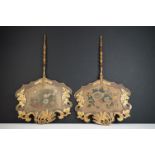 Pair of 19th century Hand Painted Board Hand-held Face Fire Screens, each decorated to one side with