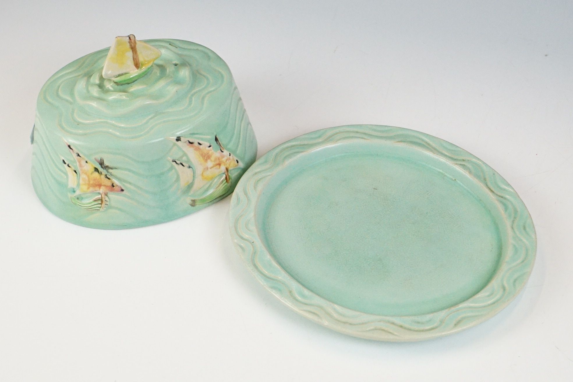 Art Deco Shorter & Sons Ltd Green Glazed Part Breakfast Set with moulded relief decoration of - Image 7 of 11