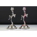 Pair of Art Deco Style cast metal figural candlesticks, modelled as nude ladies, with relief cast