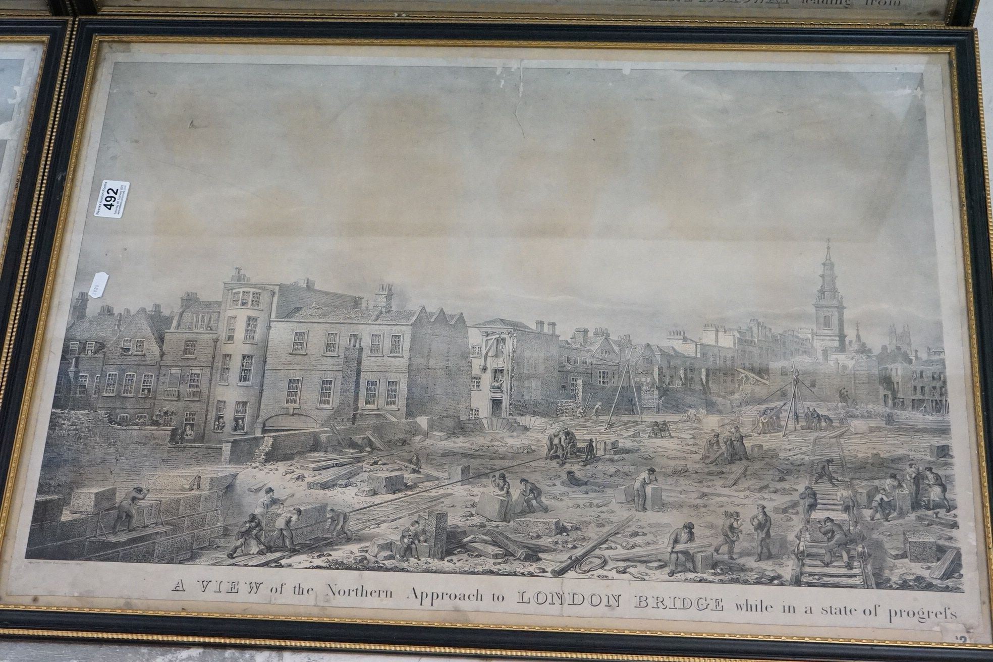 After G Scharf, Set of Four 19th century Black and White Engravings of Scenes of building work in - Image 4 of 5