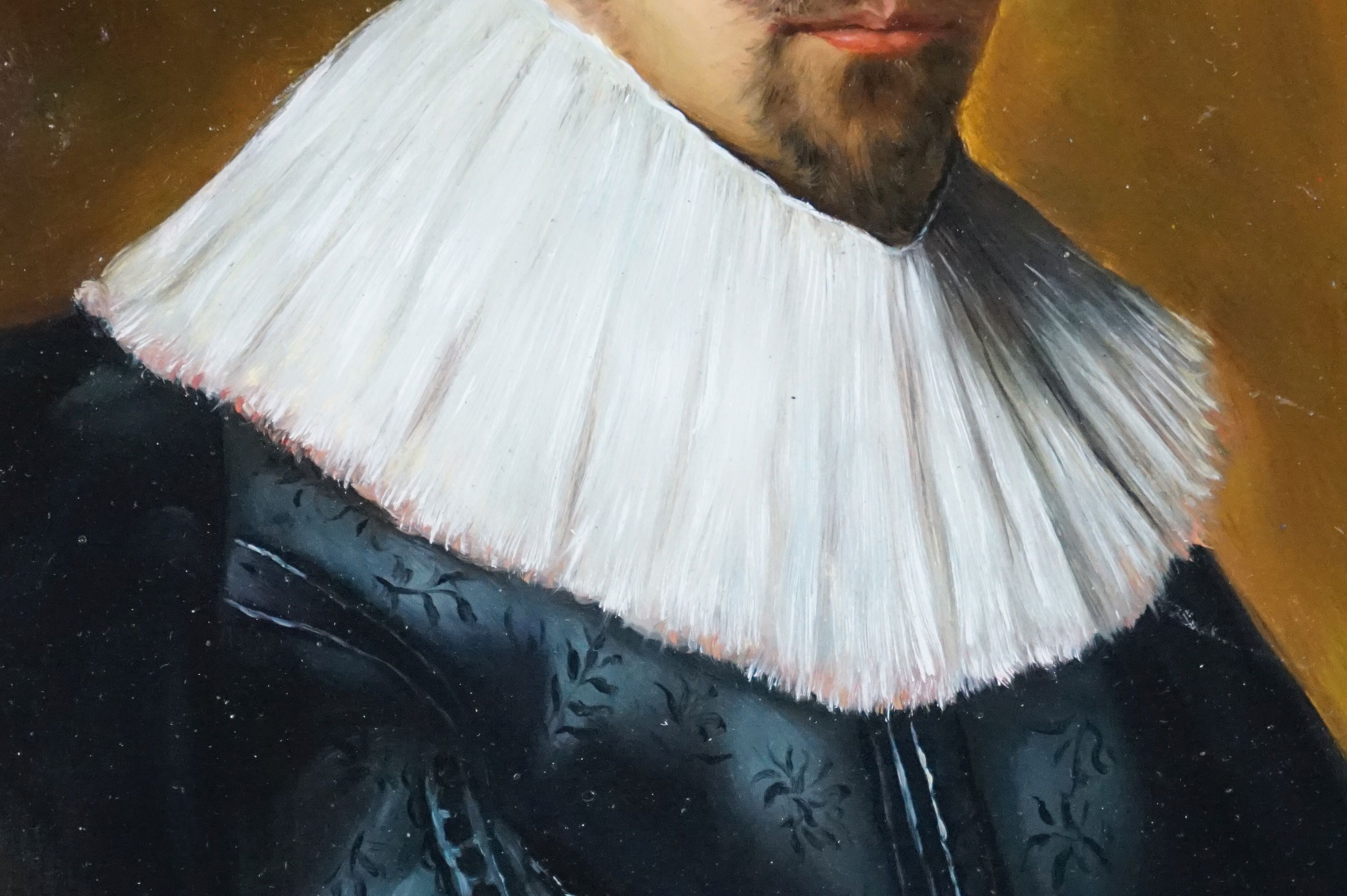 Oil on Panel Portrait of a Distinguished 17th century Gentleman in Gown with Ruff Collar and Sleeves - Image 4 of 6