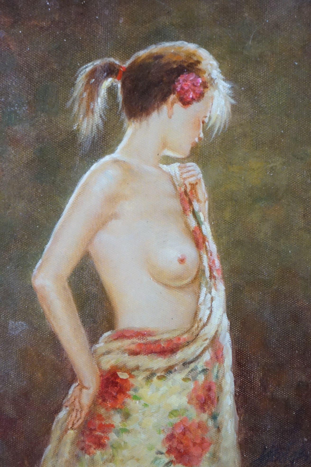 Gilt framed Oil Painting Portrait of a Semi Clad Nude Female - Image 2 of 7