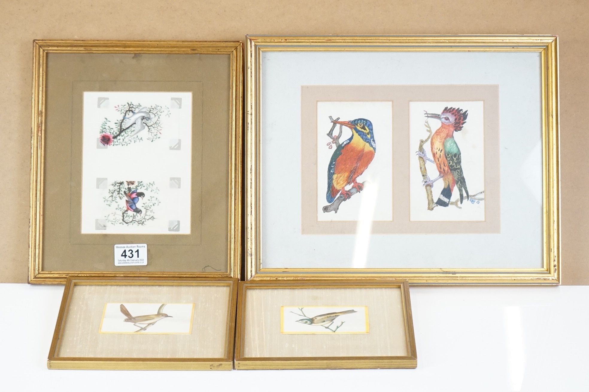 Collection of Ornithological Watercolour studies of Exotic Birds comprising a pair on rice paper and