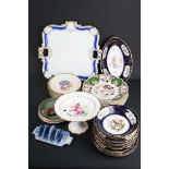 Mixed ceramics to include a Meissen twin-handled cabaret tray with blue glazed decoration, 39cm