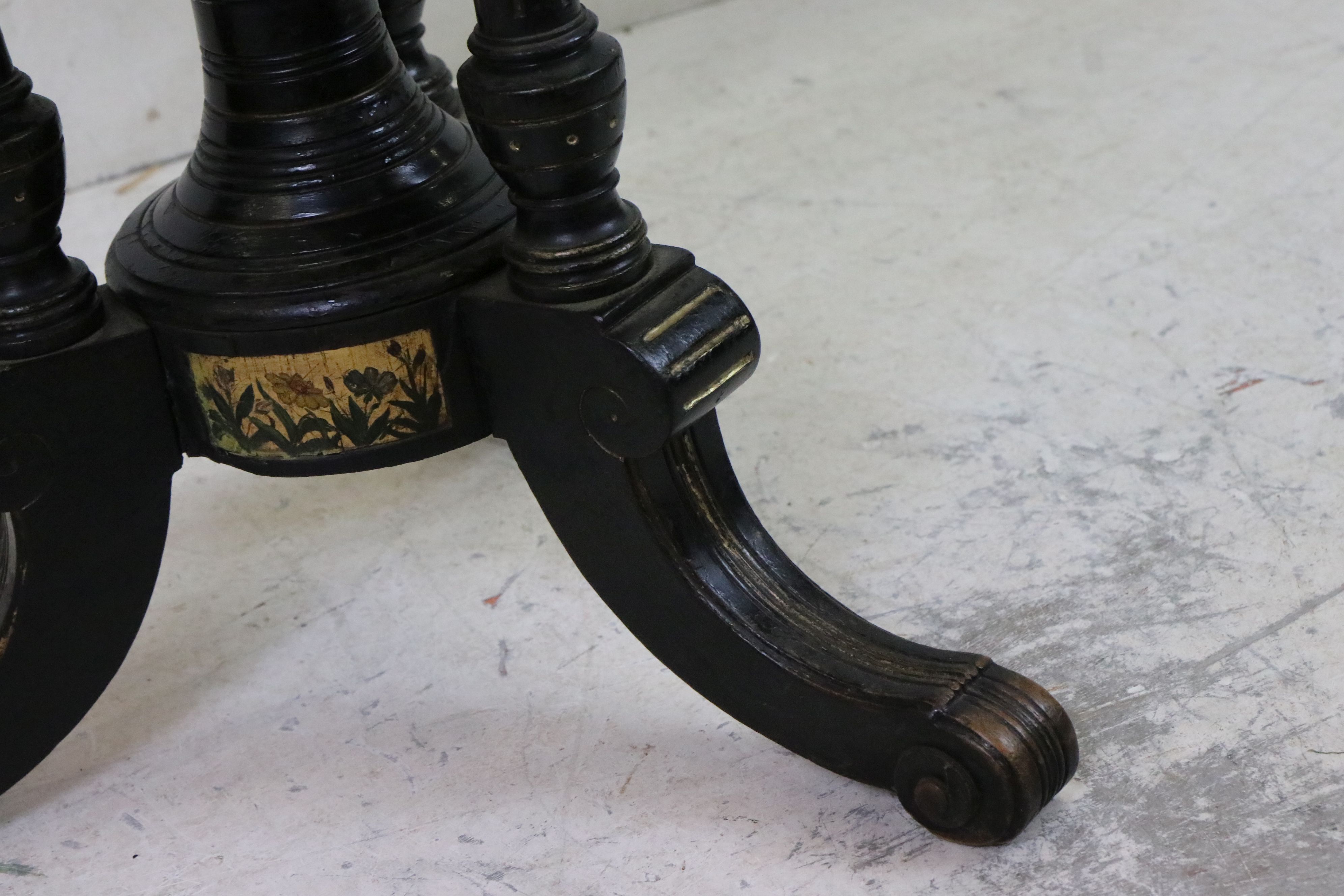 Victorian Aesthetic Movement Ebonised Revolving Piano Stool with green upholstered seat, 35cm - Image 4 of 6