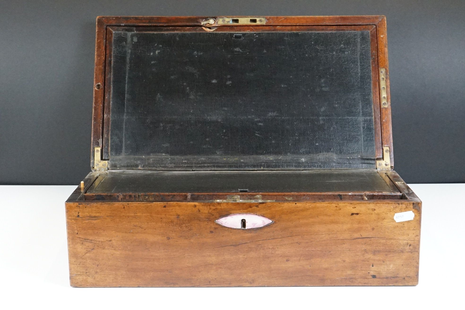 19th Century mahogany writing box of rectangular form, with 'secret' drawer to one end with brass - Image 4 of 8