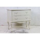 Small Serpentine Chest of Two Long Drawers with cream effect finish, 77cm long x 37cm deep x 70cm