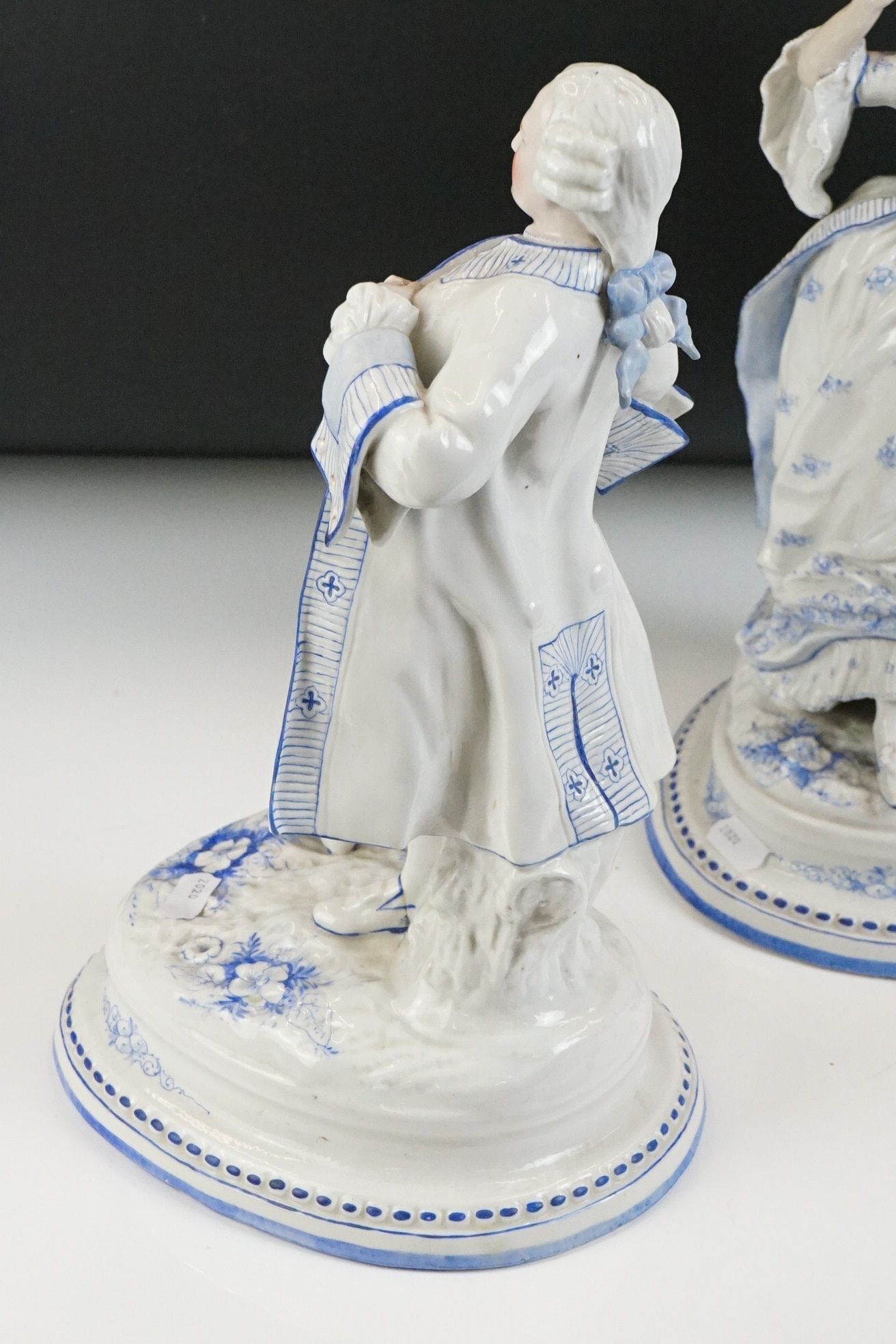 Pair of late 19th Century Continental porcelain figures depicting an 18th century lady and - Image 5 of 12