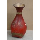 Large painted plaster floor standing vase / vessel, of baluster form, with gilt relief palm tree