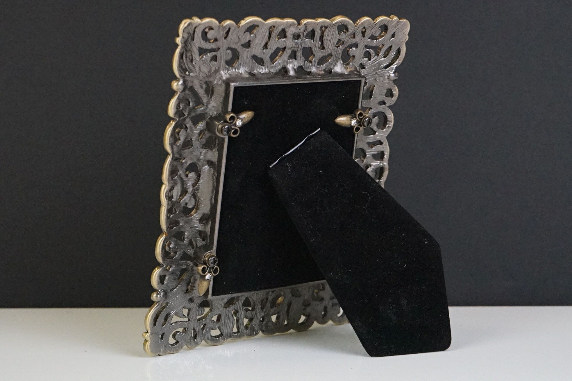 Enamelled Pierced Scrolling Easel Back Photograph Frame, 15cm x 12cm - Image 3 of 3