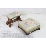 Victorian Square Rosewood Footstool raised on bun feet, 32cm wide x 13cm high together with Small