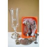 A collection of mixed silver plate to include candlesticks, trays...etc. together with a