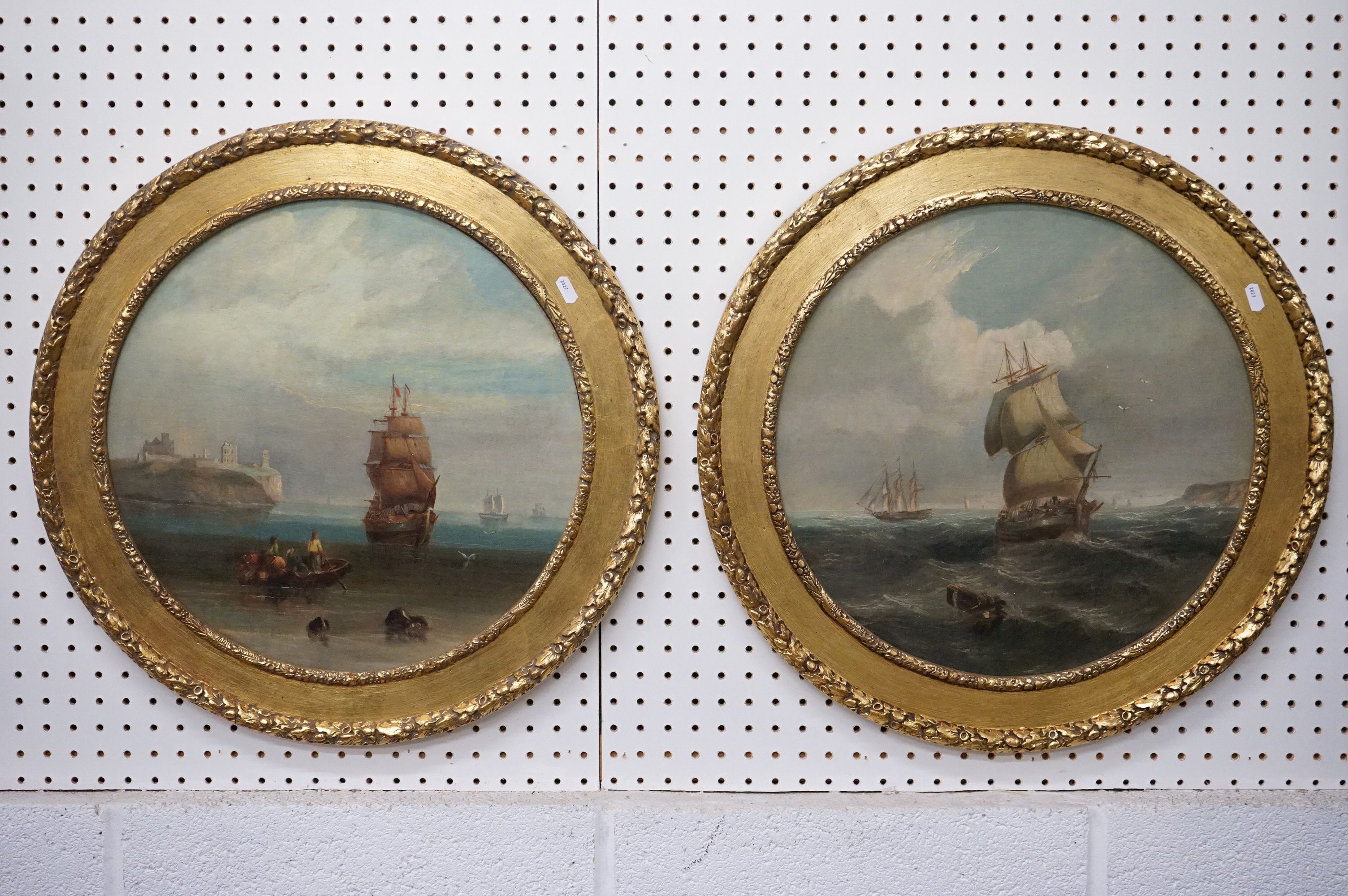 After Luny (19th century) Pair of circular Oil Paintings on Panel ' Loading the boats ' and '