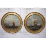 After Luny (19th century) Pair of circular Oil Paintings on Panel ' Loading the boats ' and '