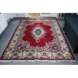 Belgium ' Ronistan ' Red Ground 100% Worsted Wool Face Rug, approx. 242cm x 320cm