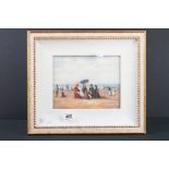 Contemporary Oil Painting of Victorian figures on a beach, 18cm x 23cm, framed and glazed