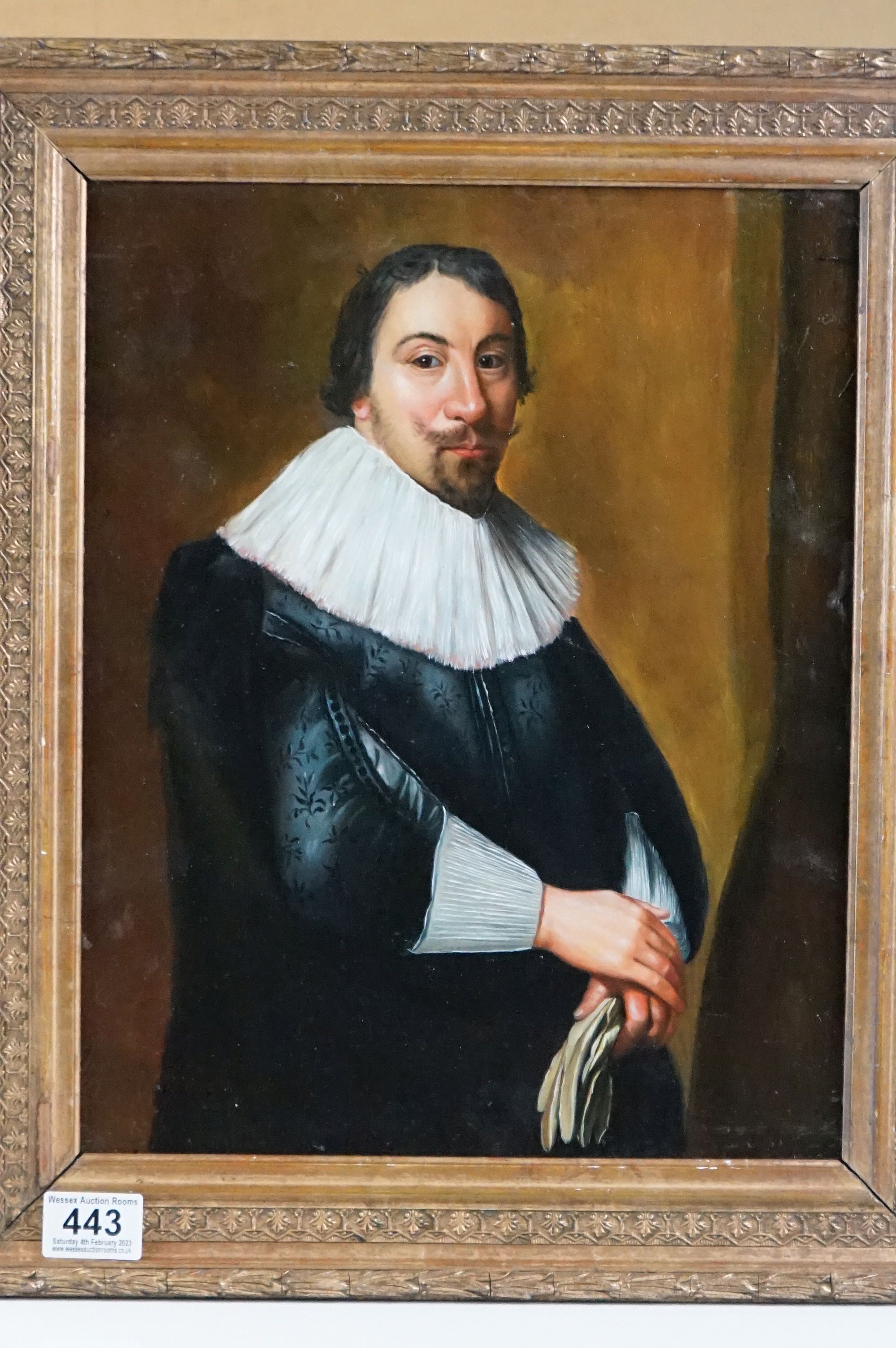 Oil on Panel Portrait of a Distinguished 17th century Gentleman in Gown with Ruff Collar and Sleeves - Image 2 of 6