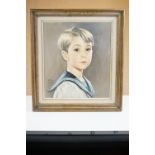 Ulrica Burke (20th century) Oil Painting Portrait on Canvas of a Young Boy wearing a Sailor