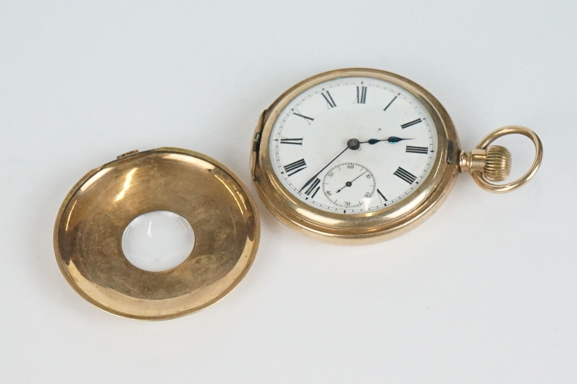 Two early 20th century top winding pocket watches to include a gold plated half hunter together with - Image 7 of 8