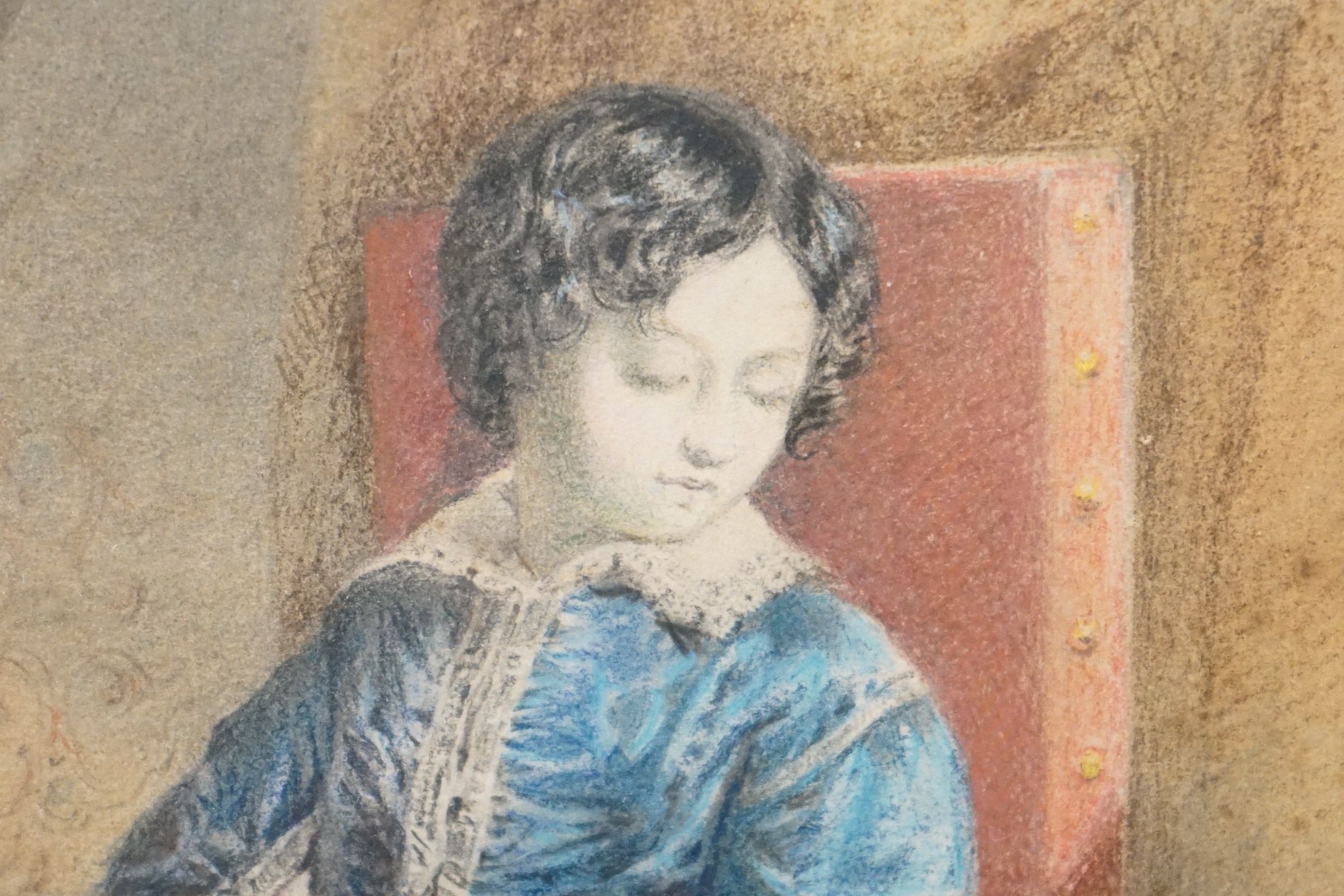 Pastel of a Seated 19th century Lady with a parrot sat on a bird cage, indistinctly signed lower - Image 6 of 10