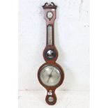 19th century Mahogany Wheel Barometer with hygrometer, thermometer, convex mirror and spirit bubble,