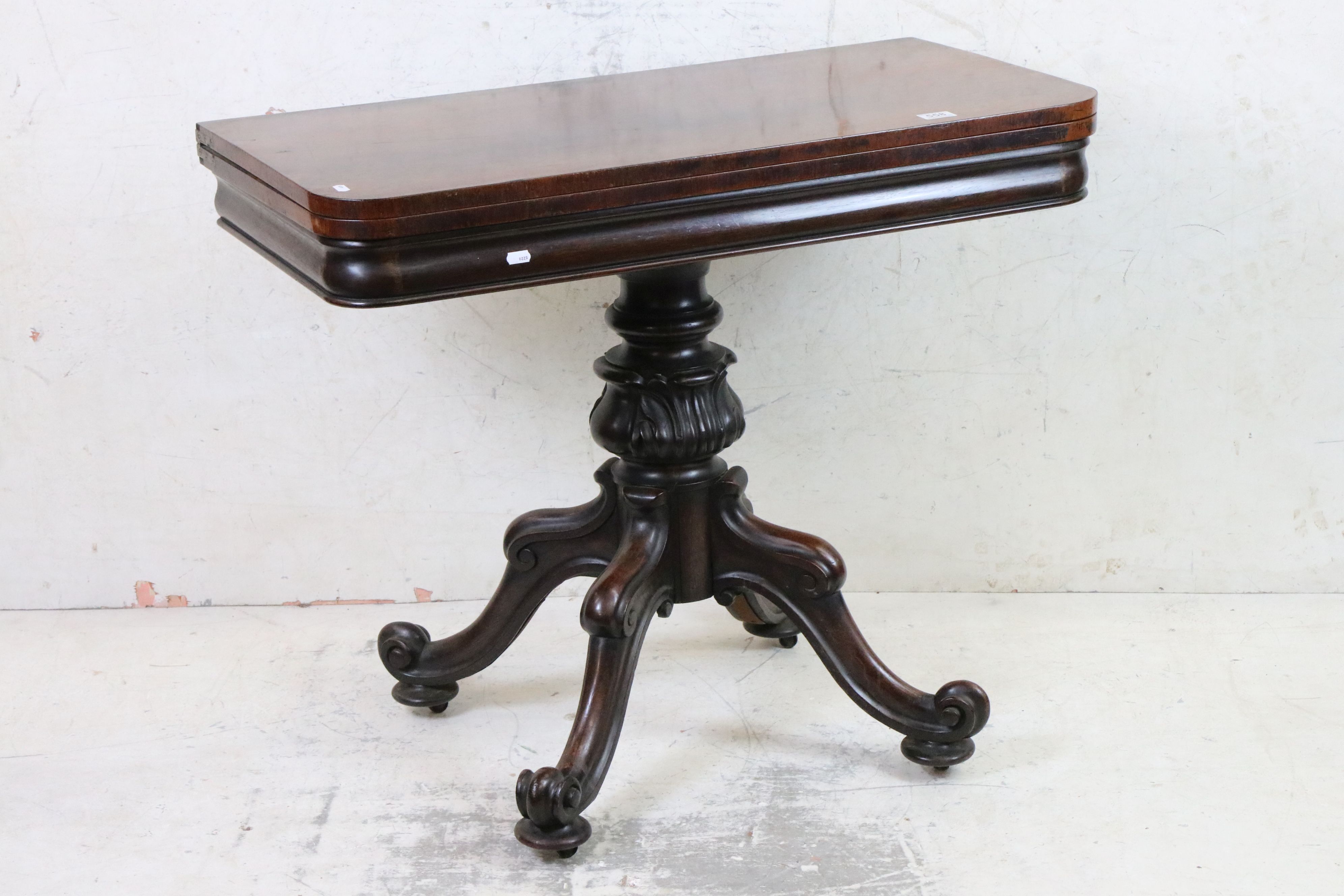 19th century Rosewood Fold over Tea Table raised on a bulbous carved pedestal support with four - Image 5 of 7