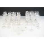 Collection of Early 20th century Etched Drinking Glasses including Ten Wine Glasses, Fifteen Trumpet