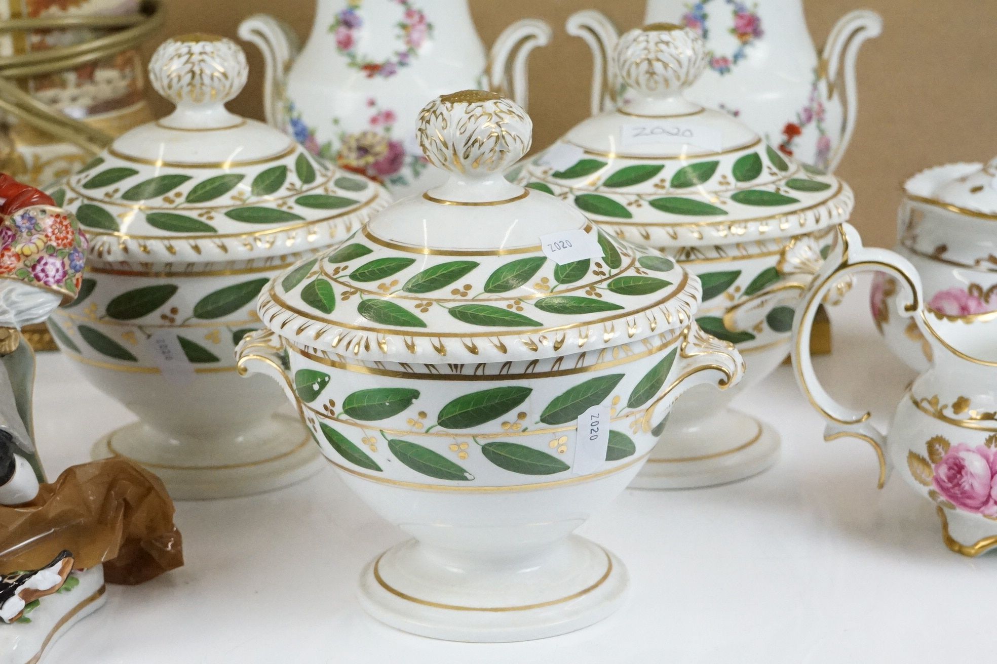 Set of Three 19th Century Bloor Derby twin-handled footed sauce tureens & covers with hand painted - Image 7 of 10